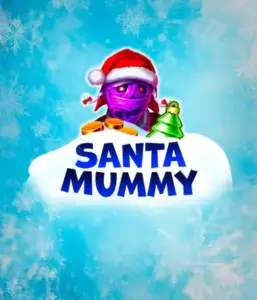  Behold the unique "Santa Mummy" slot game by Belatra, featuring a mummified Santa dressed in festive holiday attire. This eye-catching image presents the mummy with a vivid purple hue, wearing a Santa hat, against a backdrop of snowy blue and frosty snowflakes. The game's title, "Santa Mummy," is prominently displayed in large, cool blue letters.